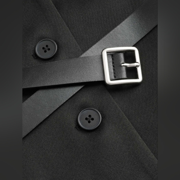 V-NECK ROSETTE BUTTON BLAZER WITH BELT-Cider - Picture 7 of 8